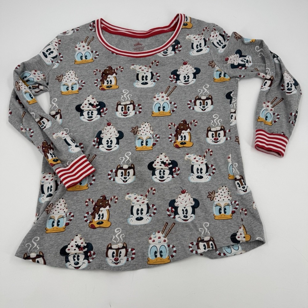 Disney Mickey Friends Hot Cocoa Pajama Sleepshirt Top Girls‎ M Long Sleeve Gray